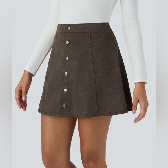 Halara High Waisted Decorative 2-in-1 A Line Suede Mini Casual Skirt medium - Picture 3 of 6